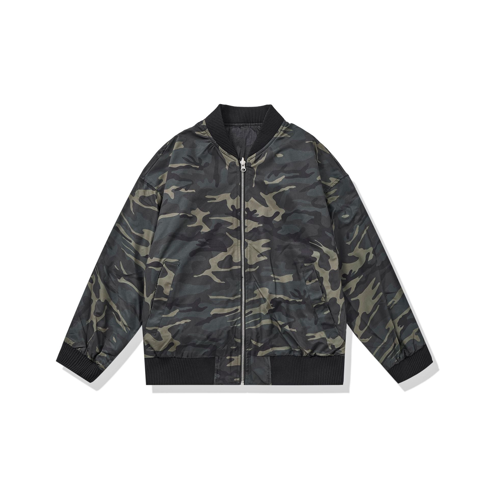 Unisex Lightweight Boxy Bomber Jacket made of Nylon with Ribbed Collar and Flap Pockets Chichicherry