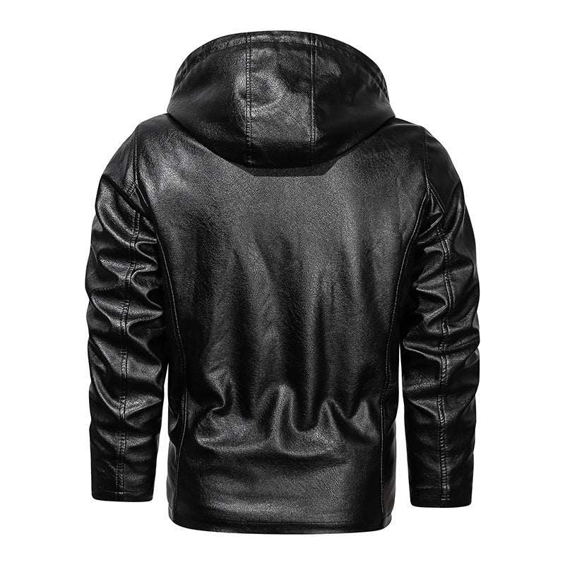 Men's faux leather hoodie jacket with teddy fleece lining and slim silhouette Chichicherry