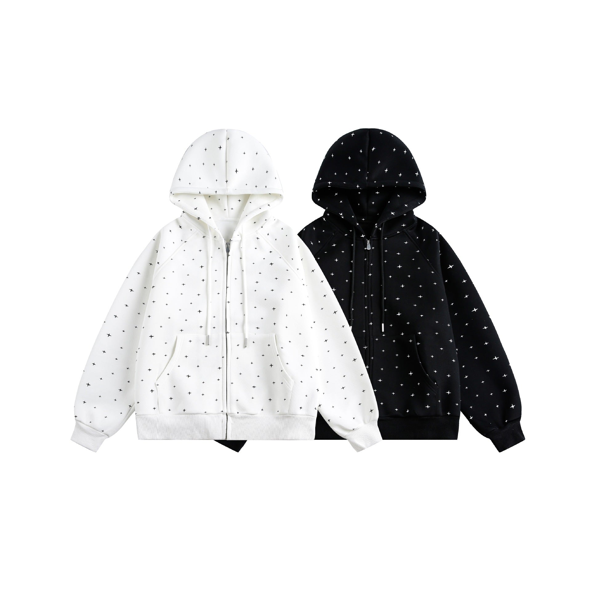 Unisex Oversized Hoodie Jacket with Star Print and Full Zip Chichicherry