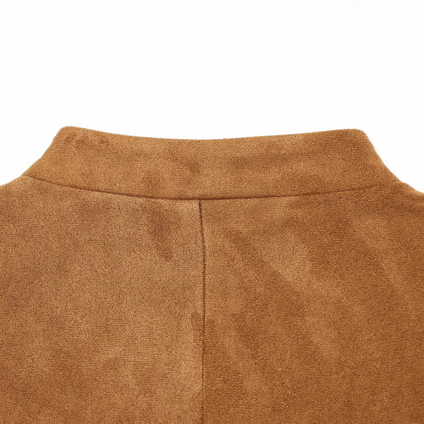 Women Short Jacket in Suede Look in Military Style with Stand-Up Collar and Asymmetrical Hem Chichicherry