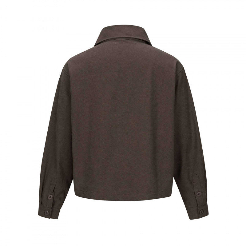 Unisex Short Cut Boxy Shirt Jacket with Chest Pocket and Clear Button Placket Chichicherry