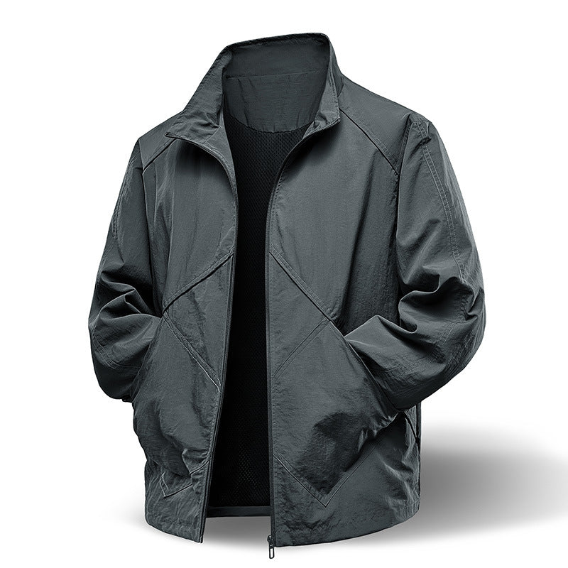 Men's Lightweight Technical Zip Jacket with Stand-Up Collar, Raglan Sleeves & Utility Inserts Chichicherry