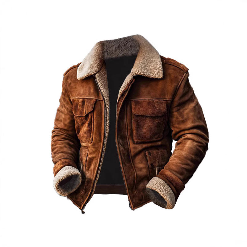 Men's Lambskin Imitation Pilot Jacket in Vintage Leather Look Chichicherry