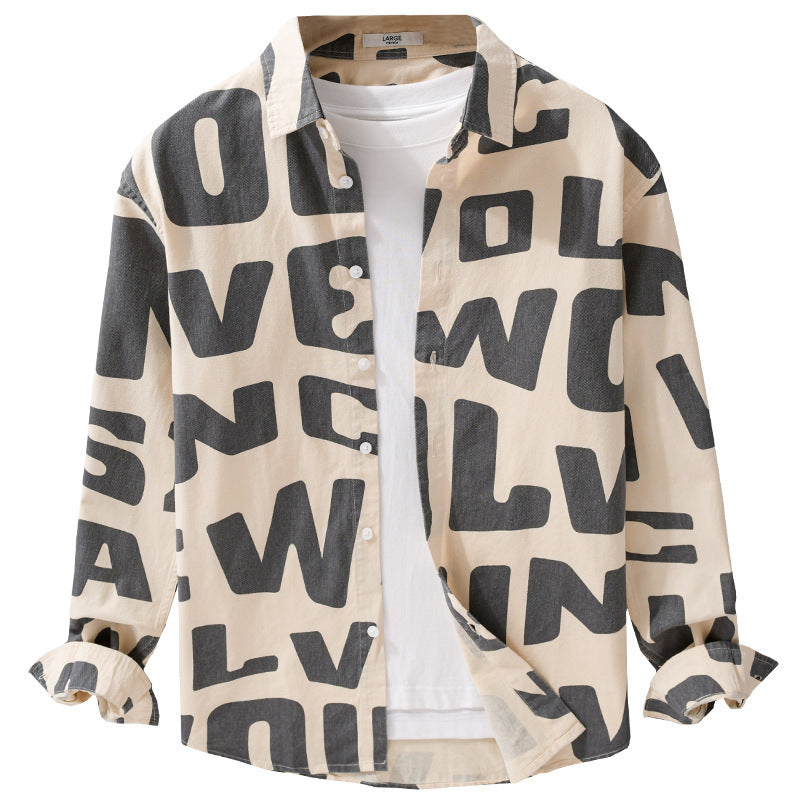 Men's cotton overshirt with all-over lettering print, relaxed fit and kent collar Chichicherry