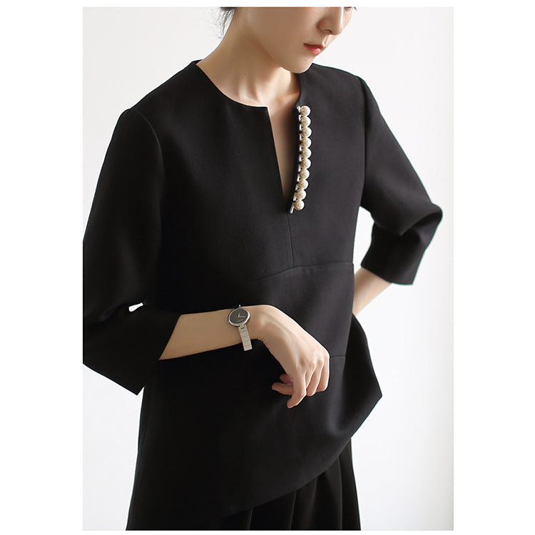 Women's Elegant Blouse with Pearl Details Chichicherry