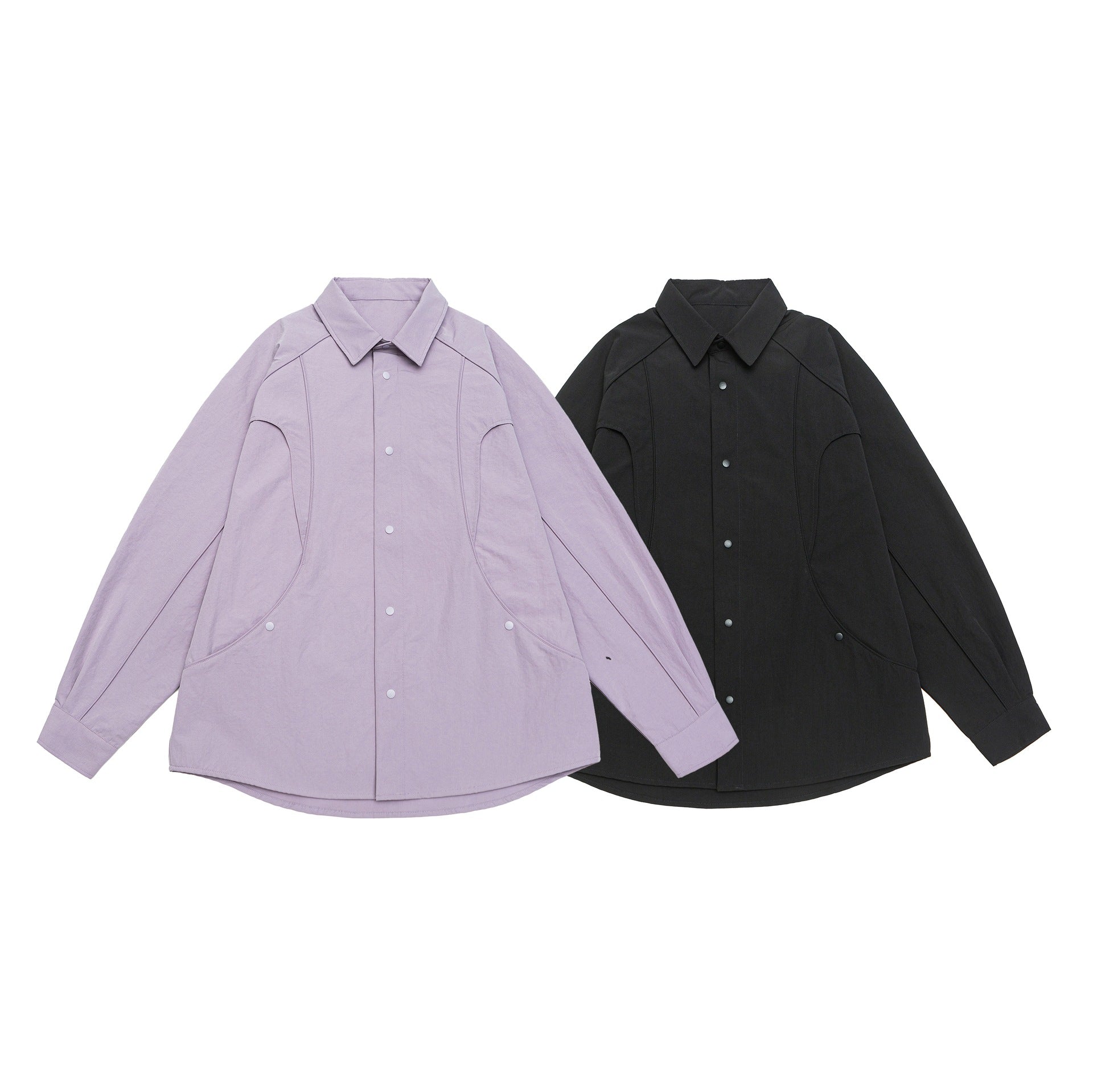 Women's Oversize Shirt Jacket with Rounded Insert Pockets and Snap Buttons Chichicherry