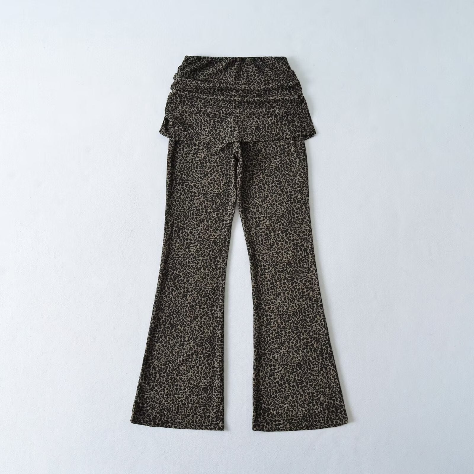Women's High-Waist Flared Trousers with Ruffled Hip Skirt and Flared Leg Chichicherry