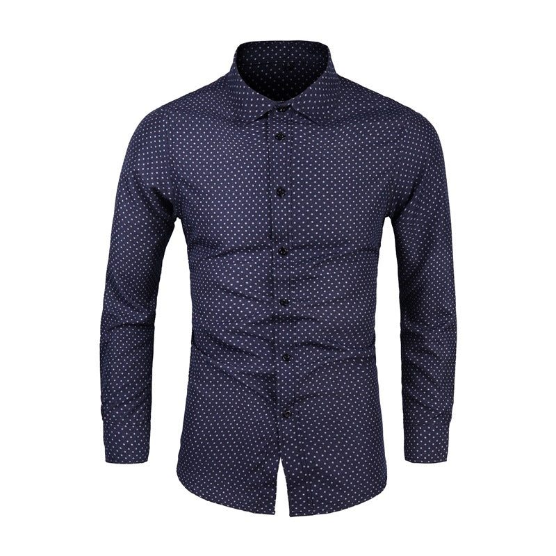 Men's Slim-Fit Shirt with Fine Polka Dot Pattern and Kent Collar Chichicherry