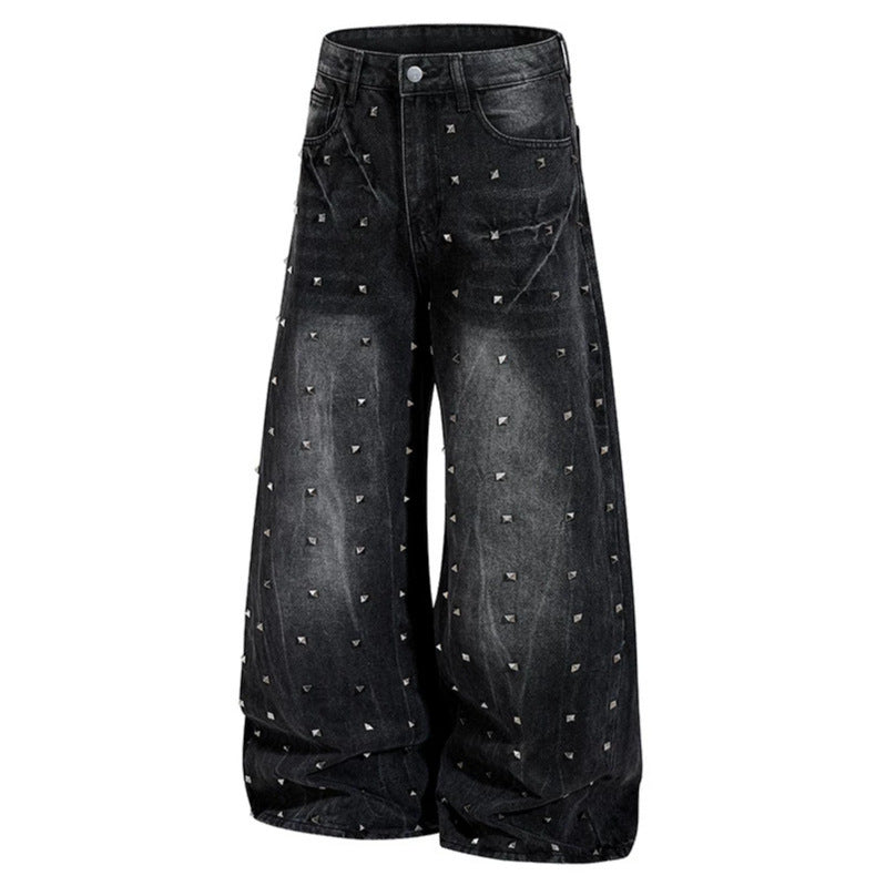 Women's High-Waist wide Denim Culotte with metal studs and Balloon silhouette Chichicherry
