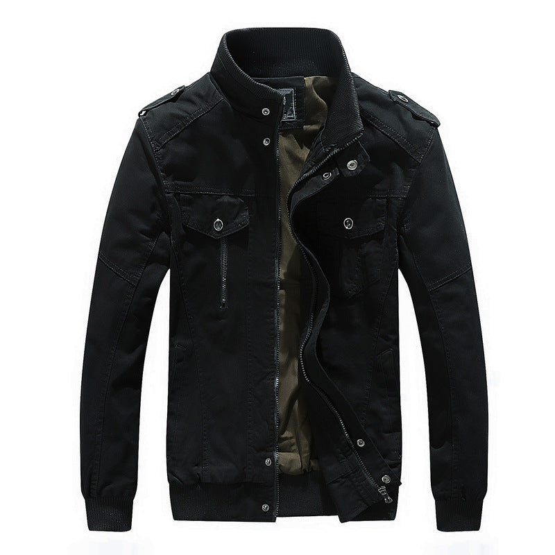 Men's Urban Canvas Pilot Jacket with Reinforced Shoulders, Stand-Up Collar and Concealed Zip Fastening Chichicherry