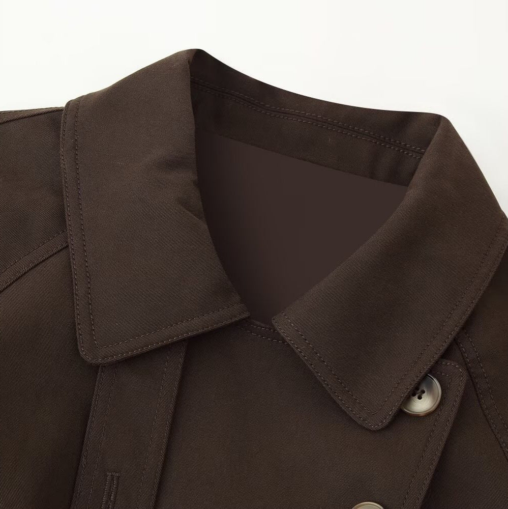 Women's short trench-style jacket with tie belt, raglan sleeves, and tailored fit Chichicherry