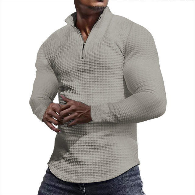 Men's waffle knit long sleeve shirt with short zip Chichicherry