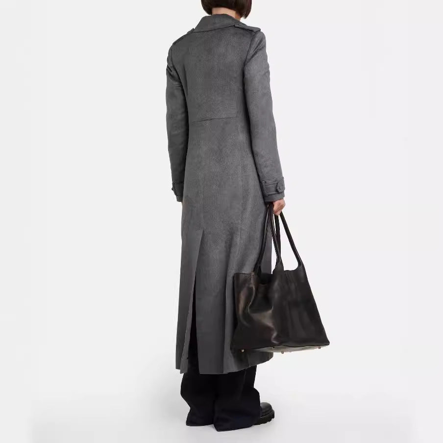 Women's Floor-Length Double-Breasted Coat in Vintage Tailoring with Wide Shawl Collar Chichicherry