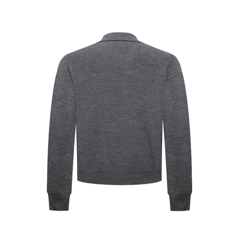Men's Double-Breasted Knit Cardigan with Shirt Collar and Ribbed Cuffs Chichicherry