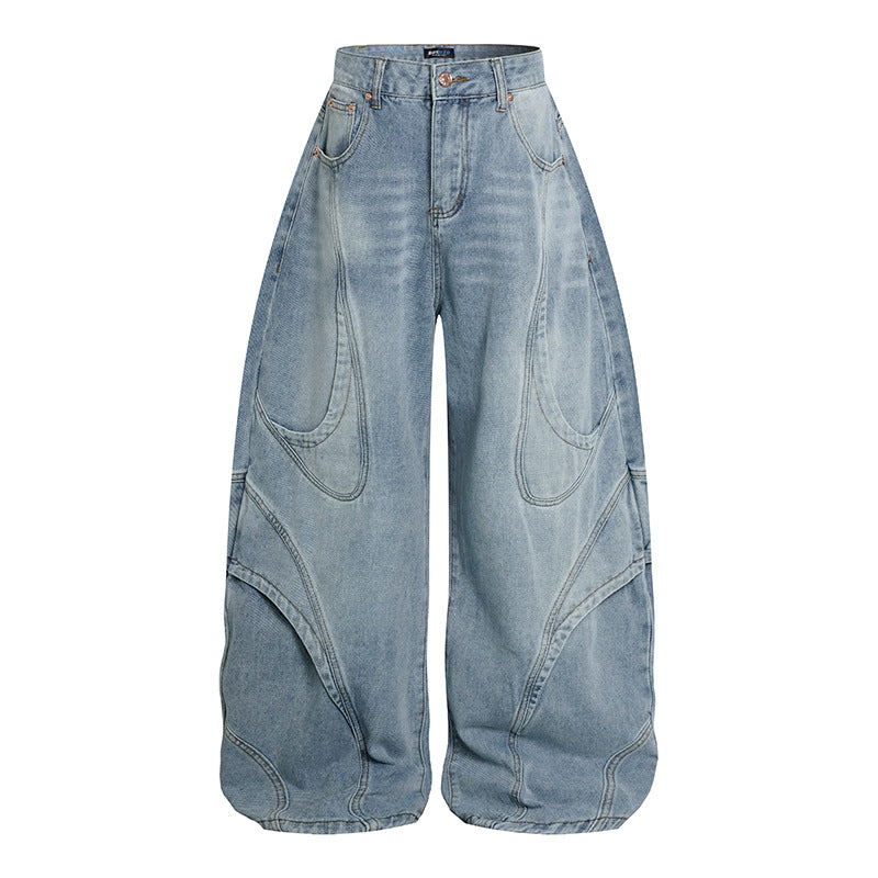 Women's Wide High-Waisted Balloon Jeans with Distinctive Panel Seams Chichicherry