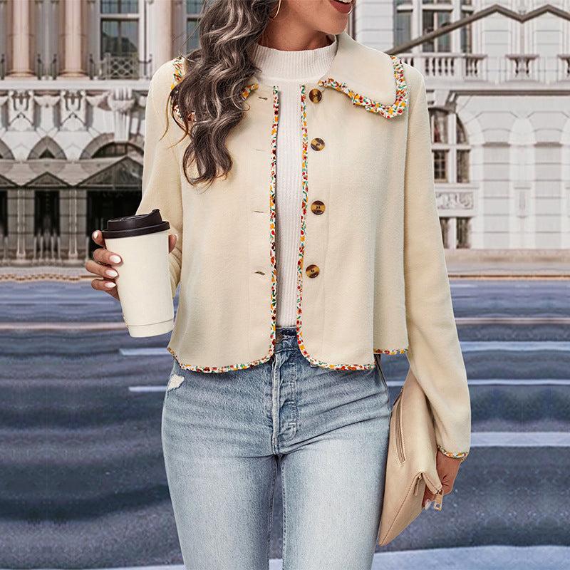 Women's short jacket with Peter Pan collar and floral trim decoration Chichicherry
