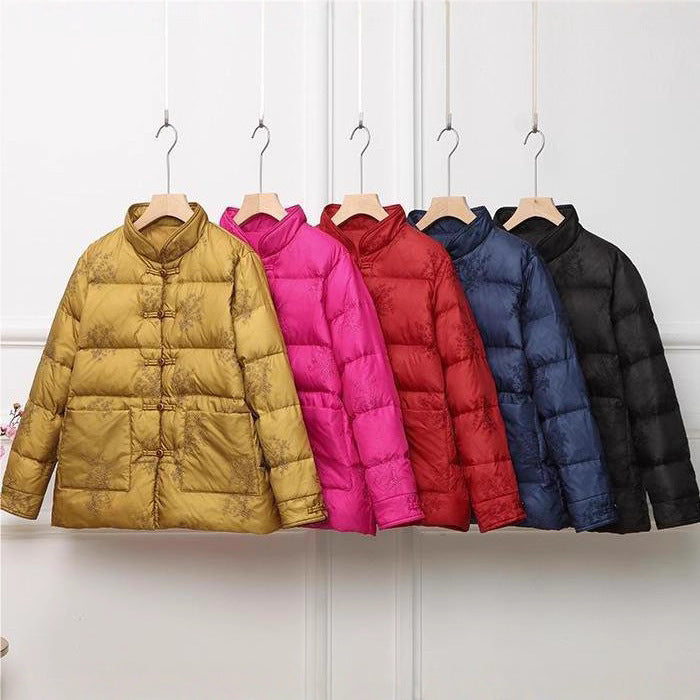 Women's padded quilted jacket with stand-up collar and traditional button placket Chichicherry