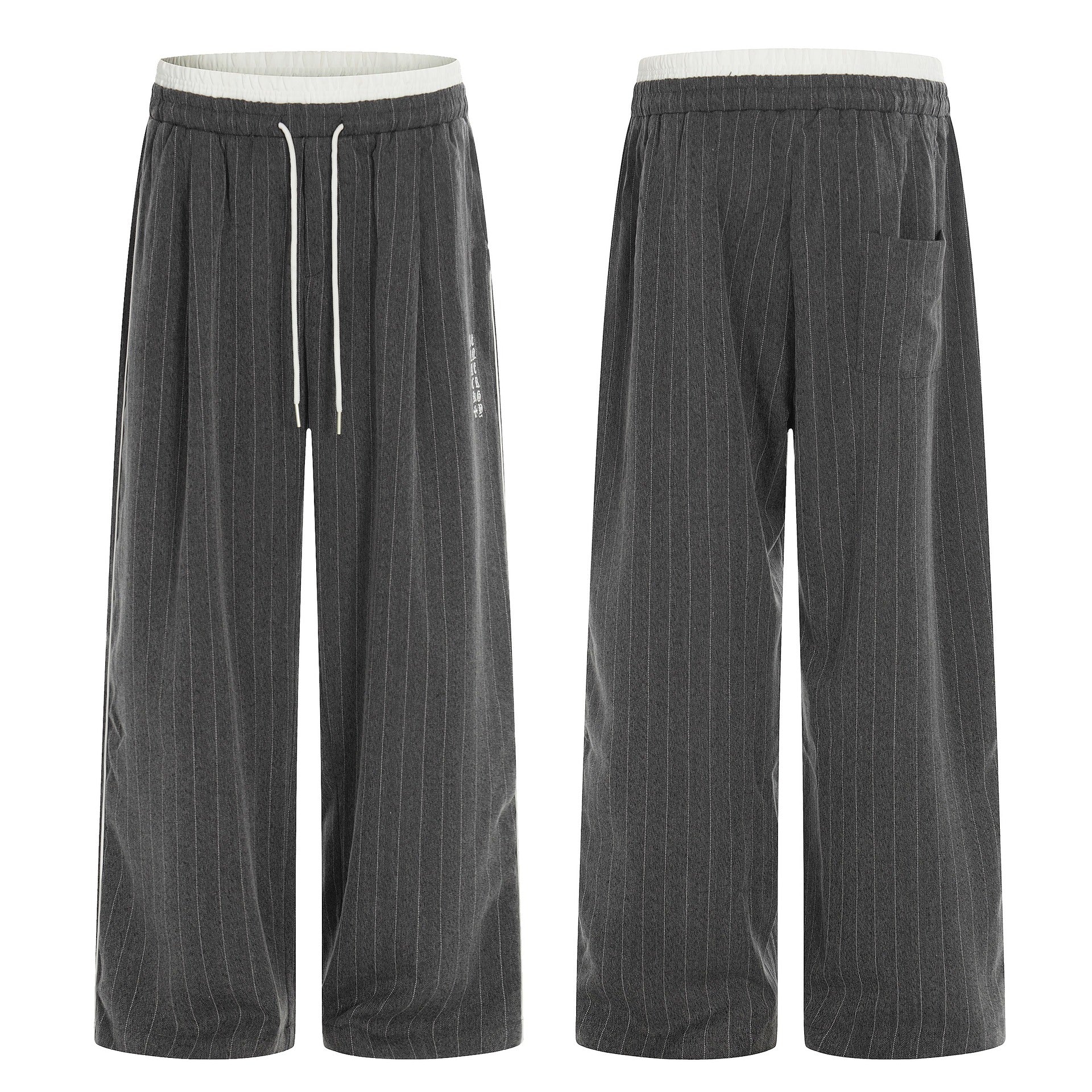 Women's Wide Pinstripe Culotte Pants with Elastic Waistband and Drawstring Chichicherry