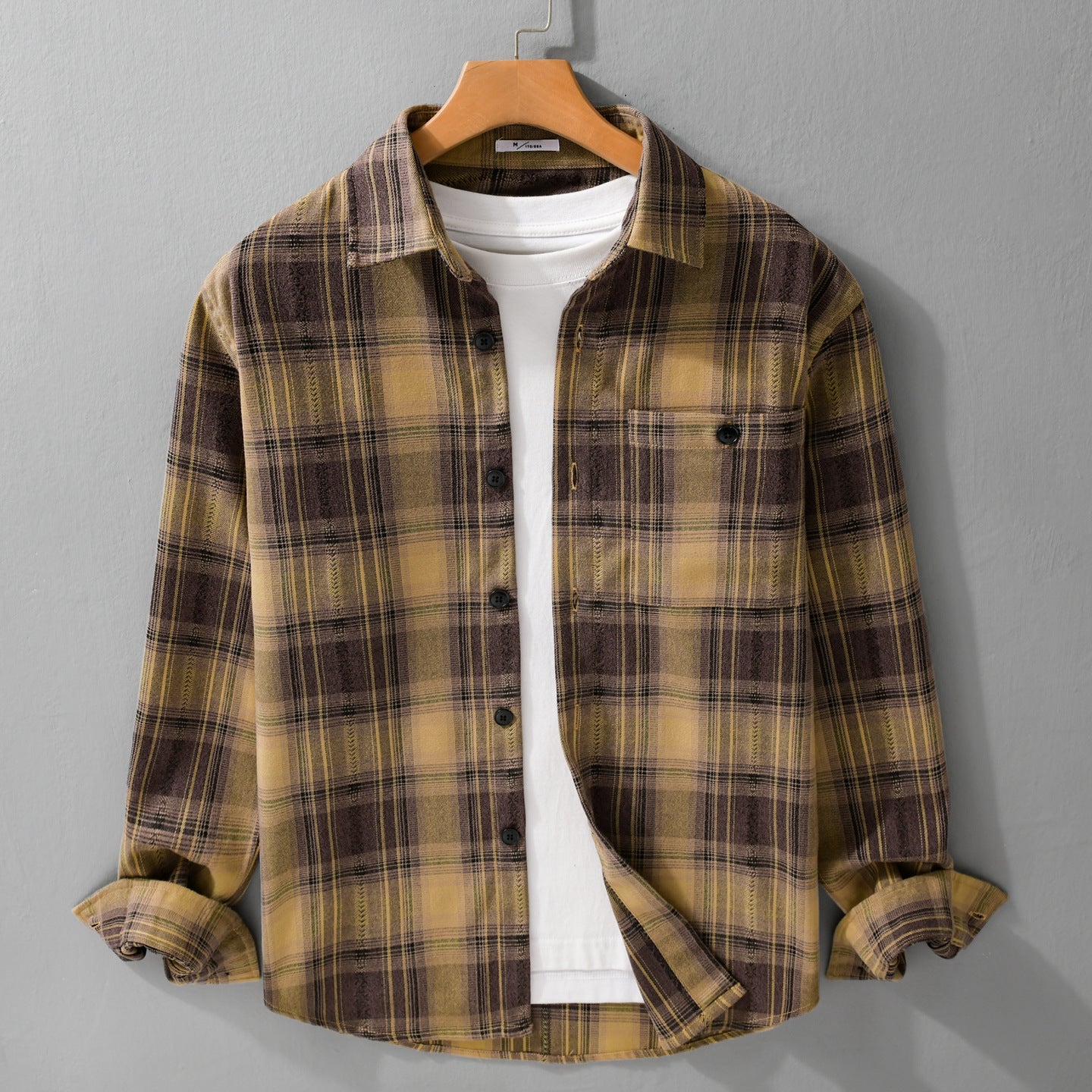 Men's Checked Flannel Shirt Jacket in Overshirt Style with Soft Brushed Surface Chichicherry