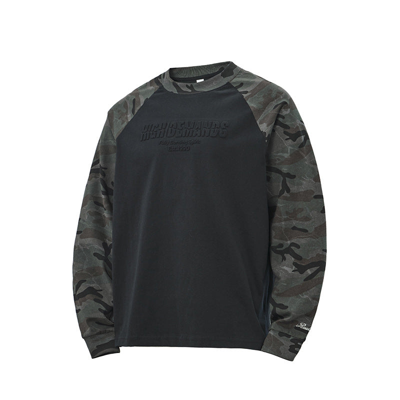 Unisex Oversize Sweatshirt with Camouflage Raglan Sleeves and Embossed Front Logo Chichicherry