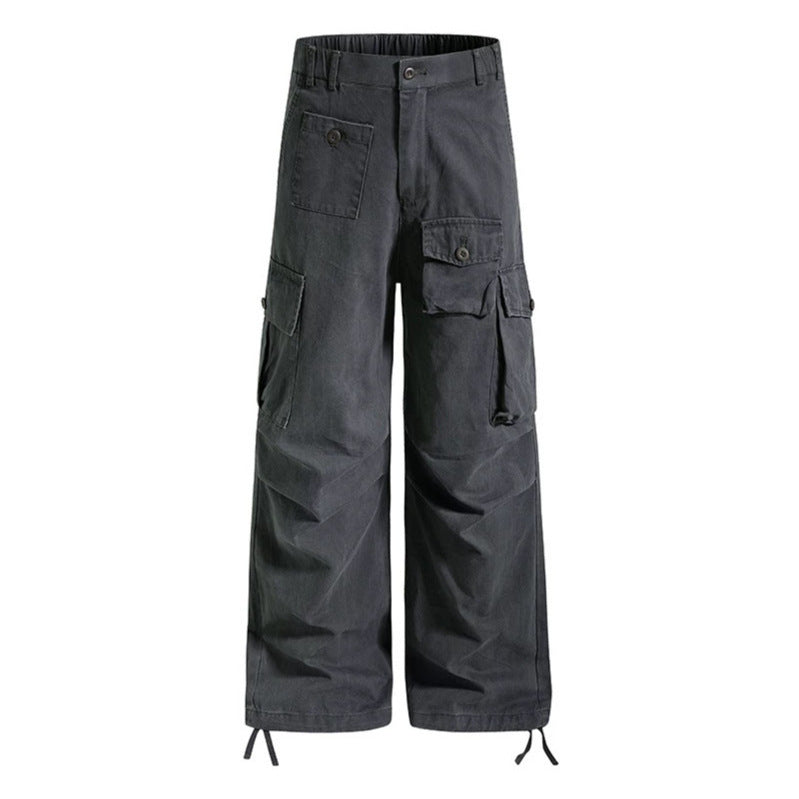 Women's wide cargo pants in utility style with multifunctional pockets and hem drawstring Chichicherry