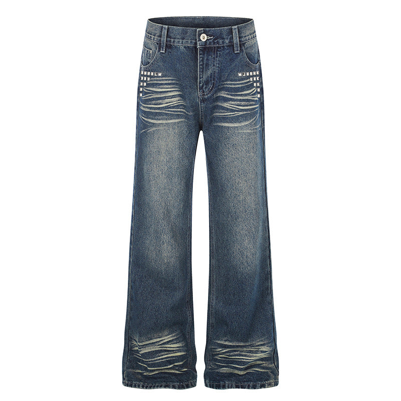 Women Wide High-Waist Distressed Jeans in Palazzo Style with Studded Detailing Chichicherry