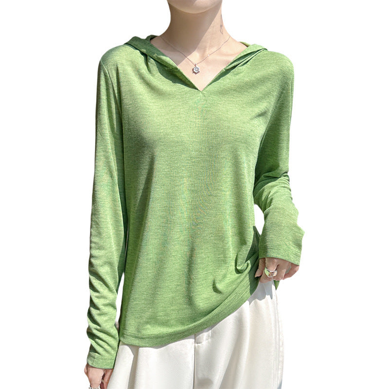 Women Light Hooded Sweater with V-Neck and Fine Jersey Chichicherry