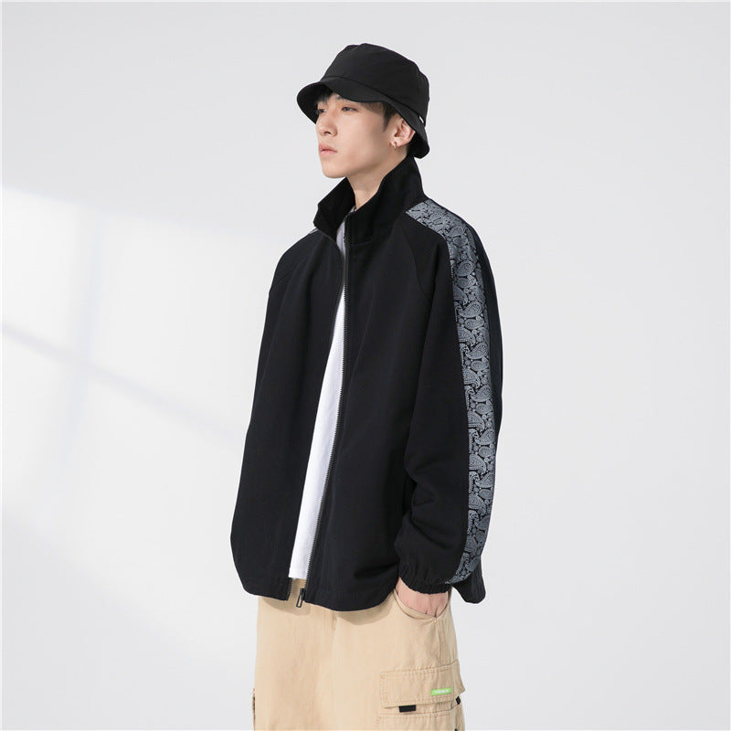 Men's Oversize Transitional Jacket with Raglan Sleeves, Stand Collar, and Elastic Cuffs Chichicherry
