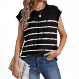 Women's sleeveless striped knit top in boxy cropped style Chichicherry