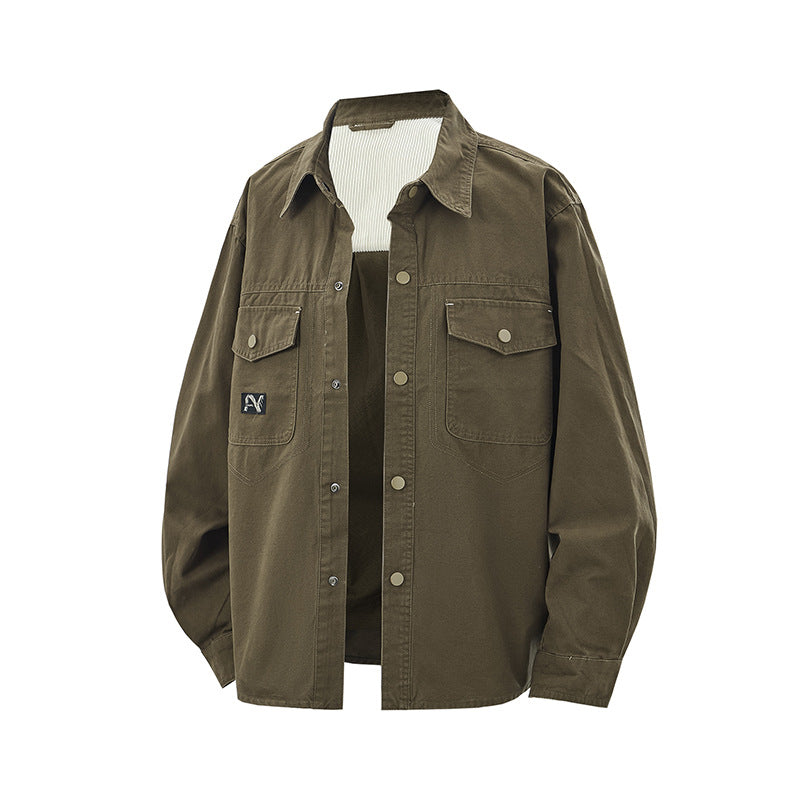 Men's overshirt jacket in workwear style with patch chest pockets and snap button closure Chichicherry