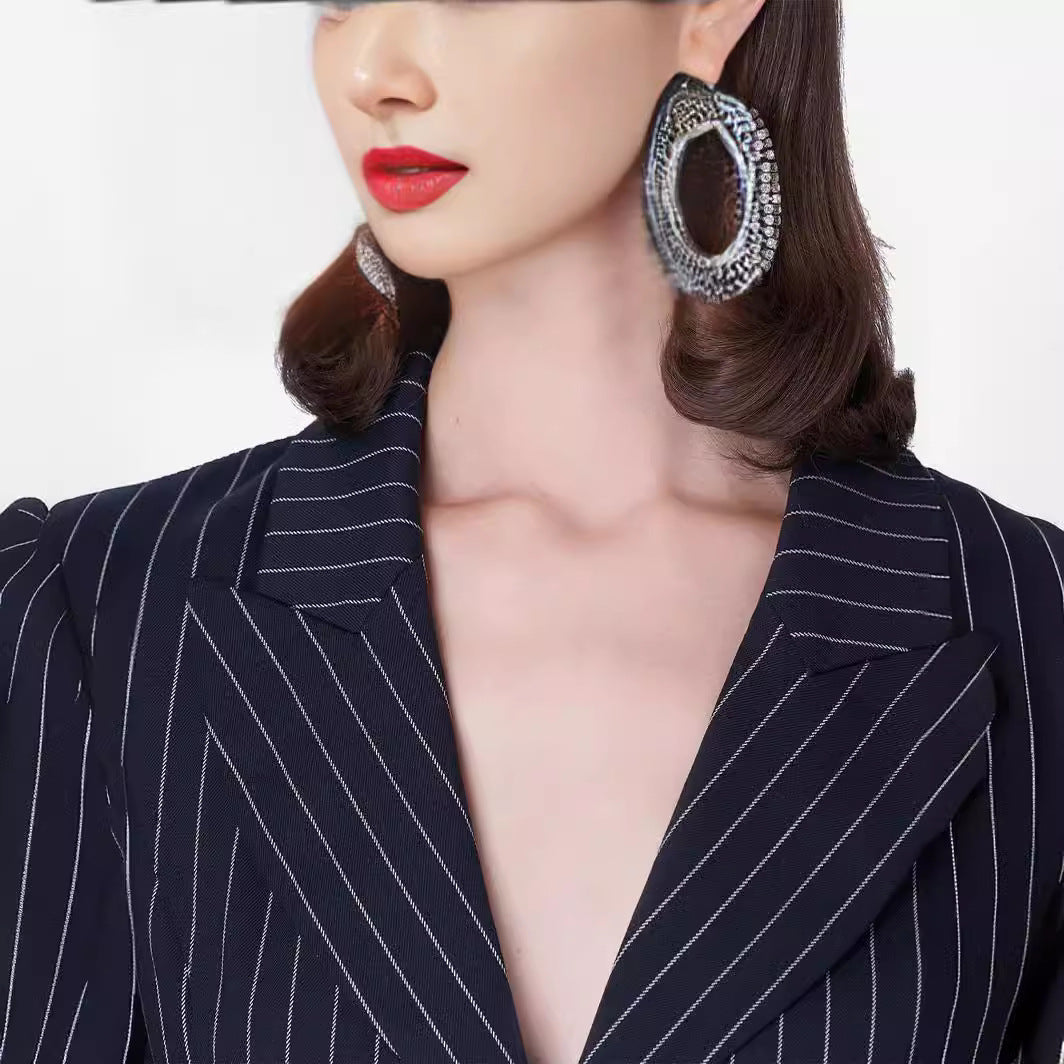 Women's Fitted Pinstripe Blazer Dress in Modern Tailoring Chichicherry