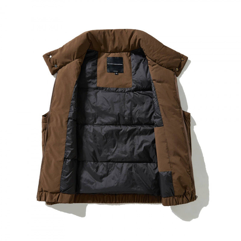 Men's Quilted Outdoor Vest with High Stand-Up Collar, Elastic Hem and Large Flap Pockets Chichicherry