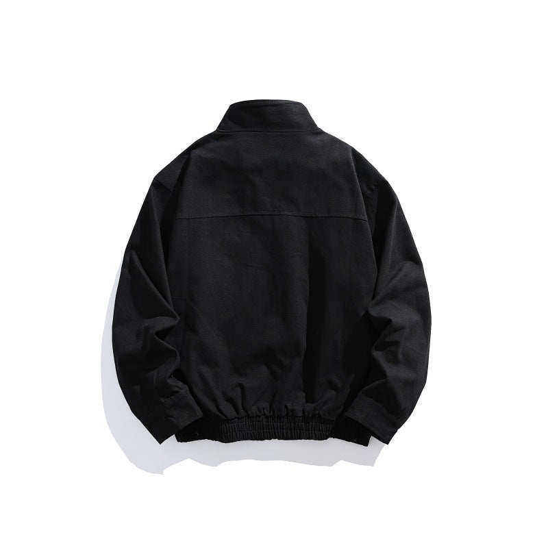 Men's Oversized Canvas Field Blouson with Utility Pockets and Stand-up Collar Chichicherry