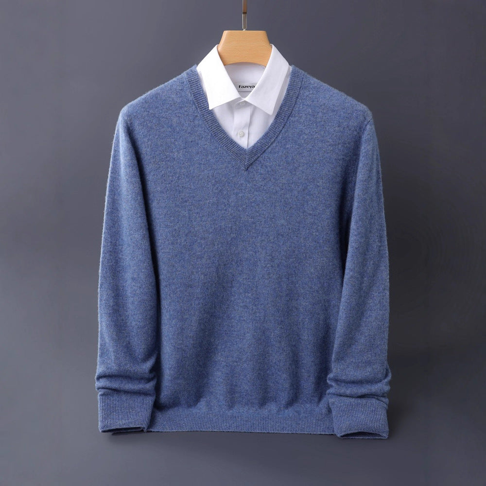 Men's fine V-neck sweater made from merino-cashmere blend with ribbed cuffs Chichicherry