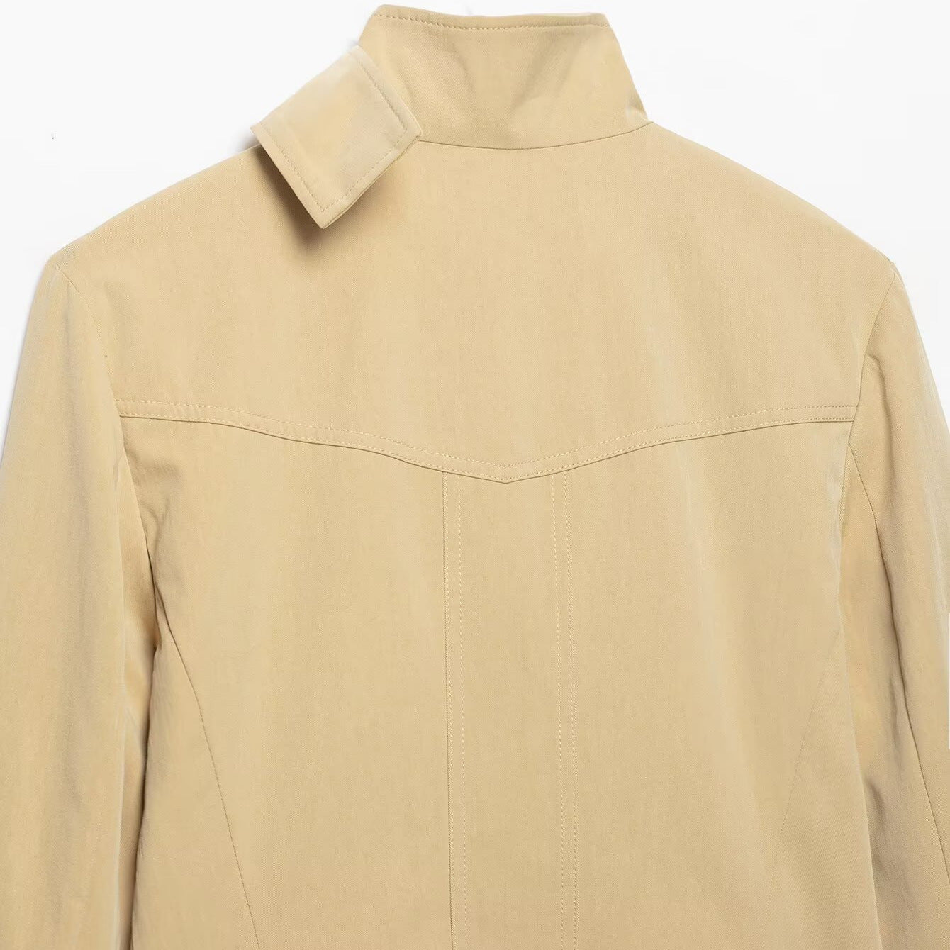 Ladies Short Double-Breasted Utility Jacket with Stand Collar and Flap Pockets Chichicherry