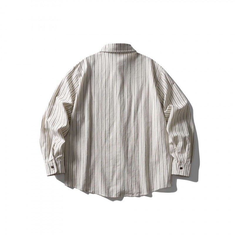 Unisex Oversize shirt in pinstripe look with breast pocket and rounded hem Chichicherry