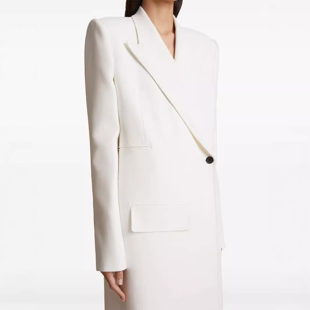 Women’s Long Single-Breasted Blazer Dress with Slim Silhouette and Flap Pockets Chichicherry