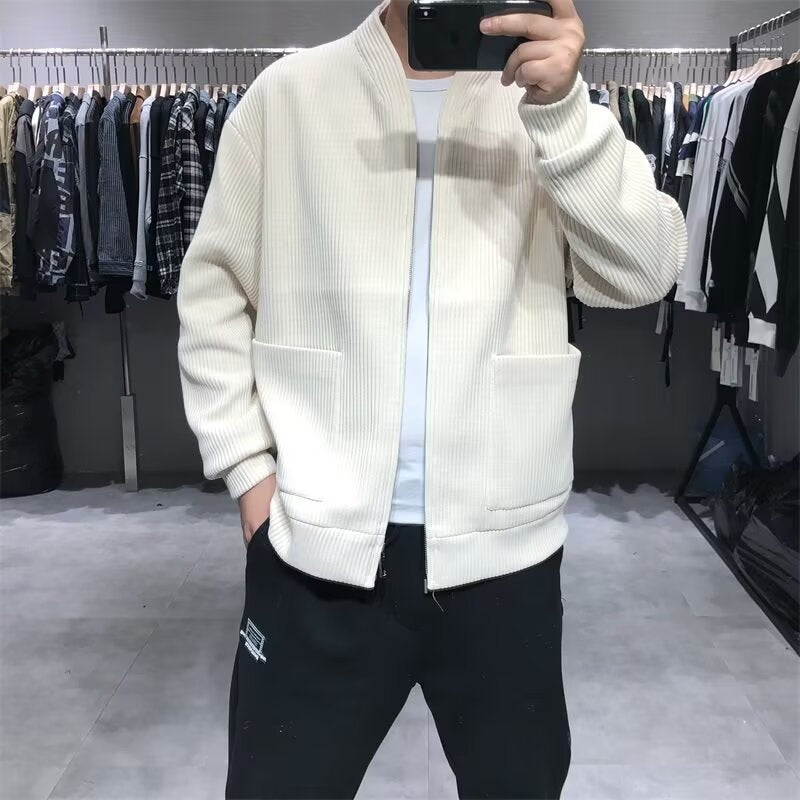 Herren Gerippte Zip-Strickjacke mit Stehblende und aufgesetzten Taschen Chichicherry