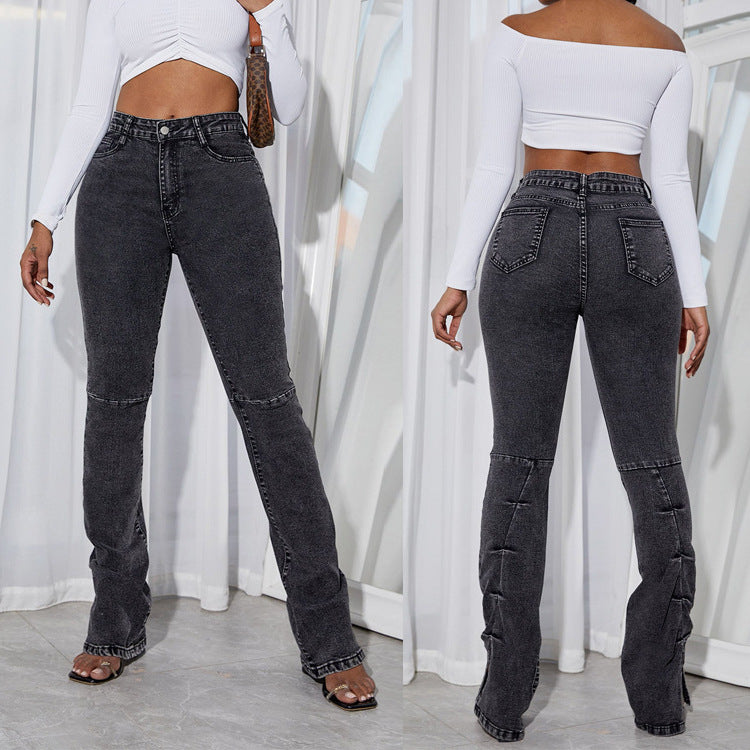 Women High-Waisted Stretch Jeans with sculpting waistband and flared leg Chichicherry