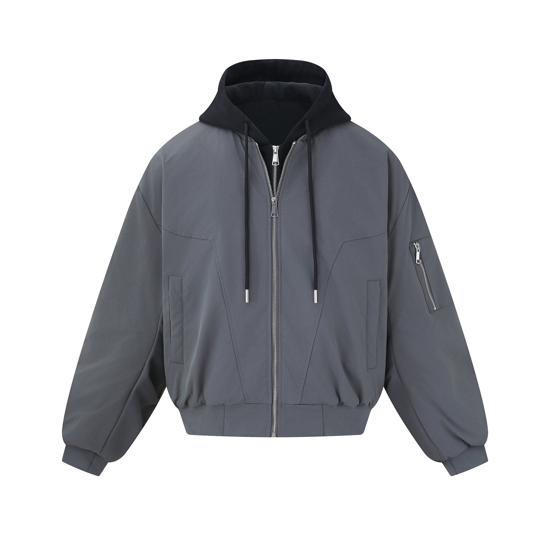 Men's short cut boxy hoodie bomber with hood insert and utility pockets Chichicherry