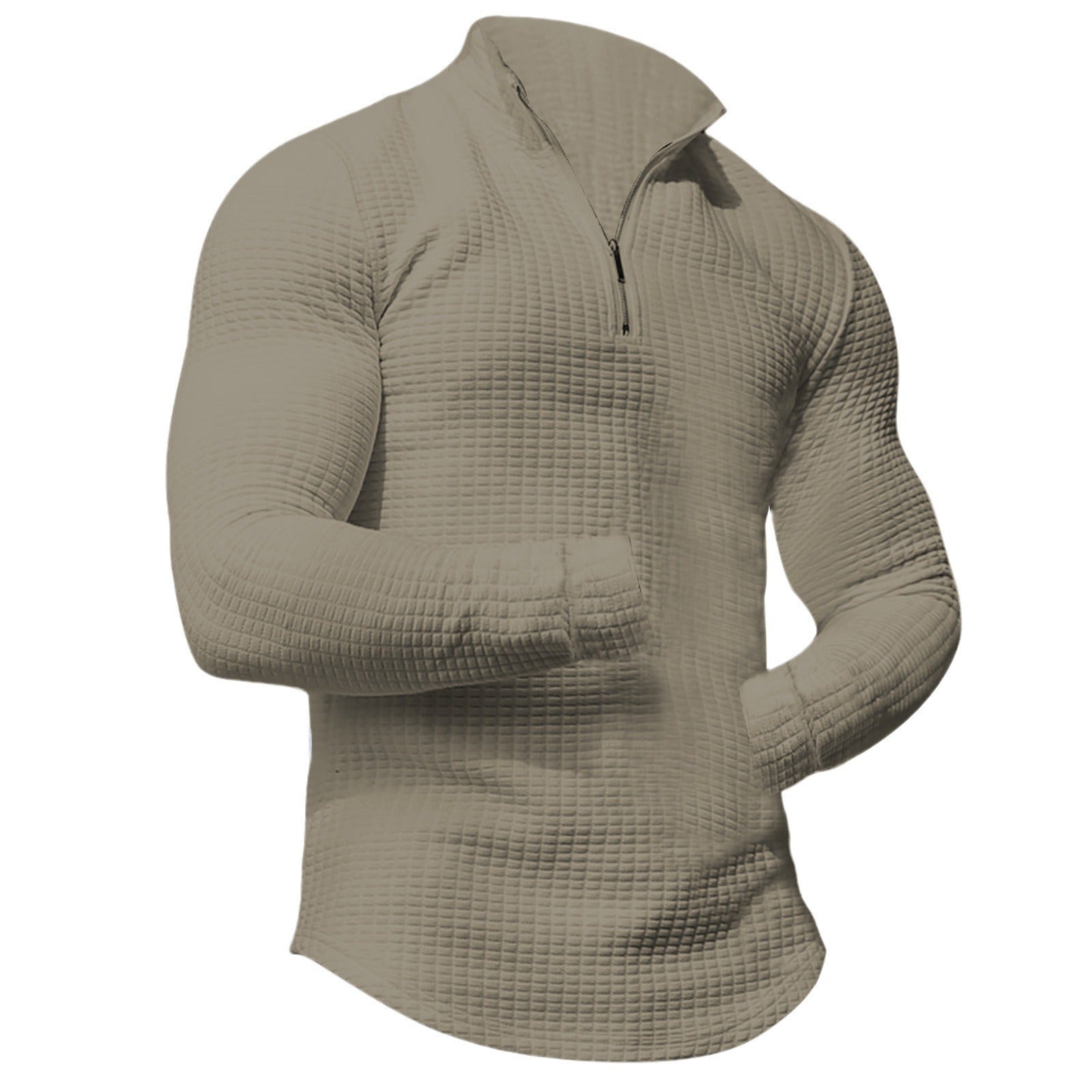 Men's waffle knit long sleeve shirt with short zip Chichicherry
