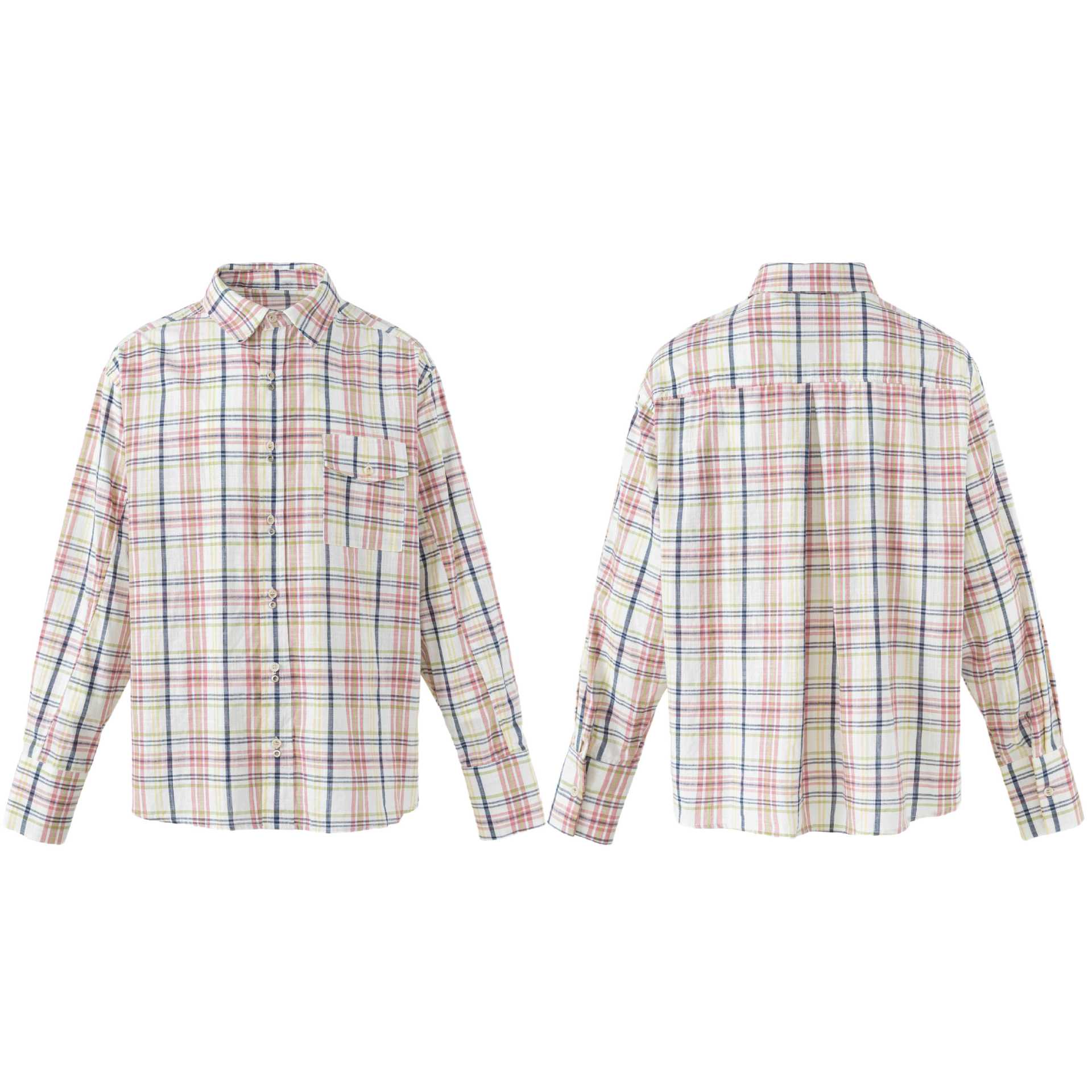 Women's Lightweight Checked Shirt in Oversized Fit made of Linen-Cotton Blend with Chest Pocket Chichicherry