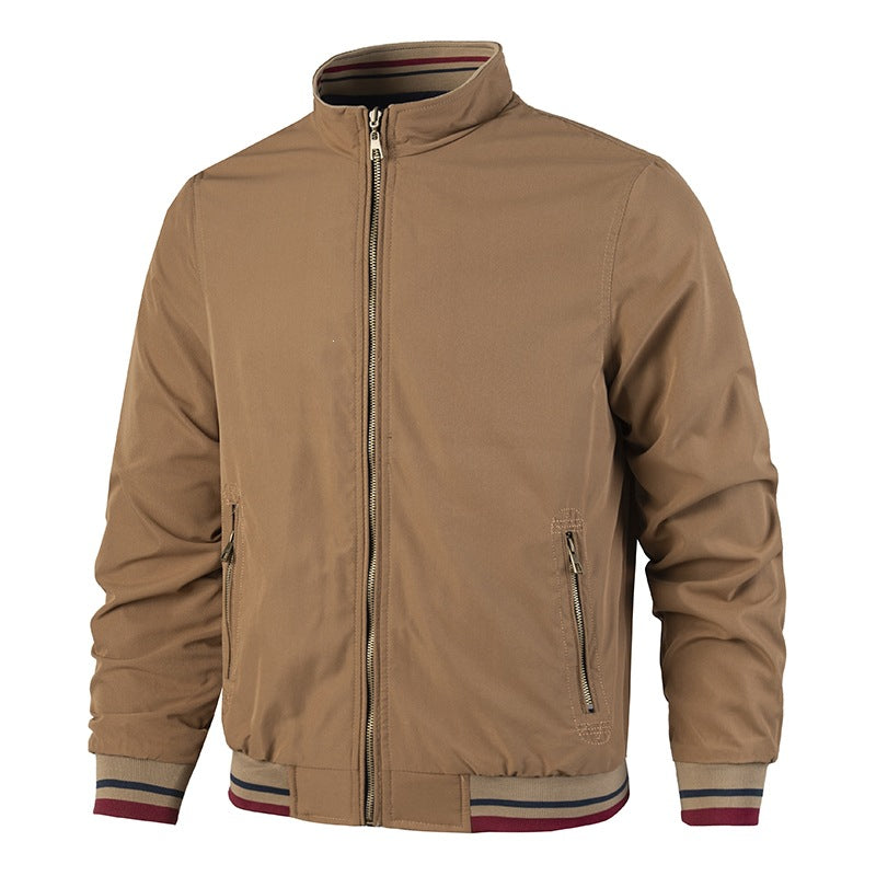 Men's Lightweight Bomber Jacket in Vintage Look with Stand Collar, Zipper Pockets and Striped Ribbed Cuffs Chichicherry