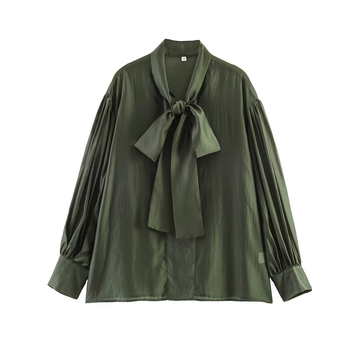 Women's tie blouse made of shiny satin with voluminous balloon sleeves Chichicherry