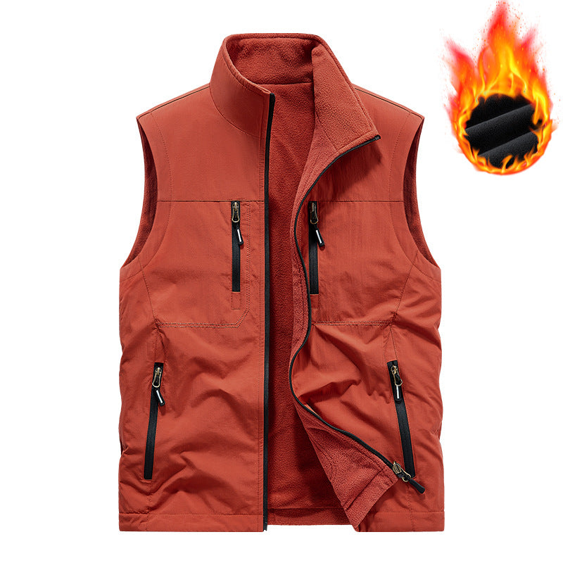 Men's Thermal Utility Vest with Fleece Lining, Windproof Outer Layer and Multi-Pocket Zipper Pockets Chichicherry