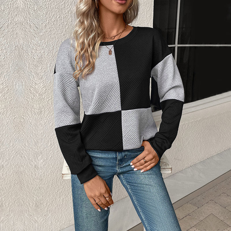 Ladies colorblock pullover with textured knit and round neck Chichicherry