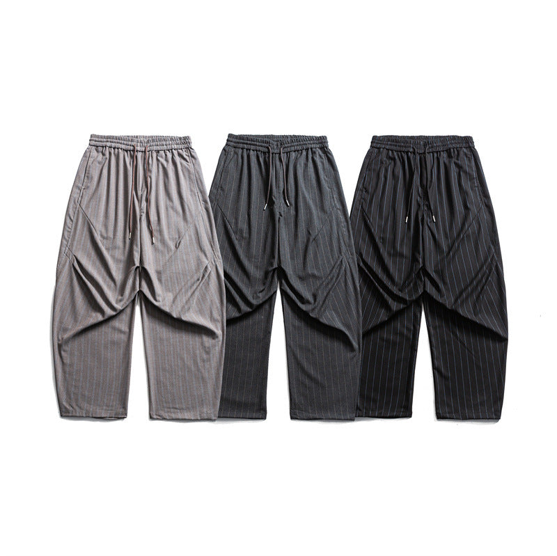 Men's Casual Harem Pants with Deep Crotch, Elastic Waistband and Pinstripe Chichicherry