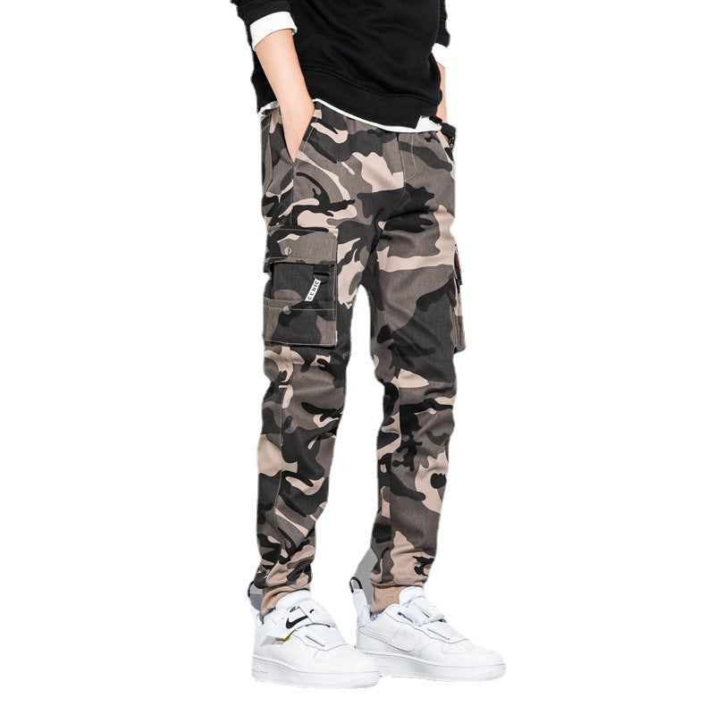 Men's Camouflage Cargo Jogging Pants with Tapered Cut, Elastic Waistband, and Multifunctional Pockets Chichicherry