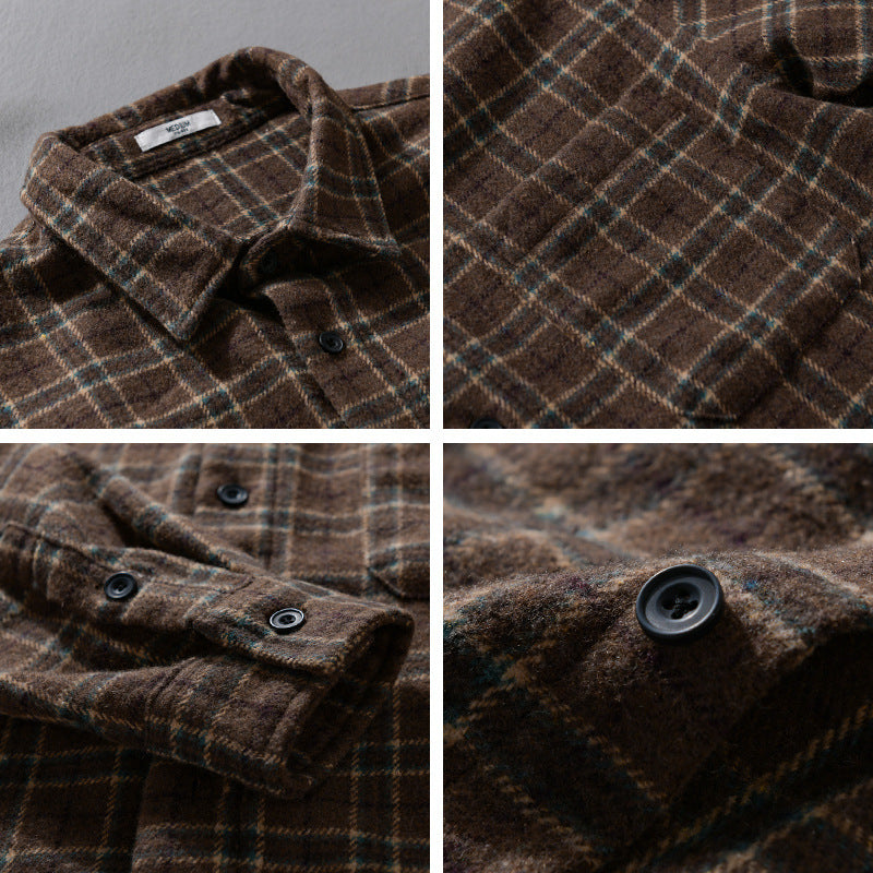 Men's Loose Flannel Shirt Jackets Overshirt with Soft Touch and Patches Chest Pocket Chichicherry