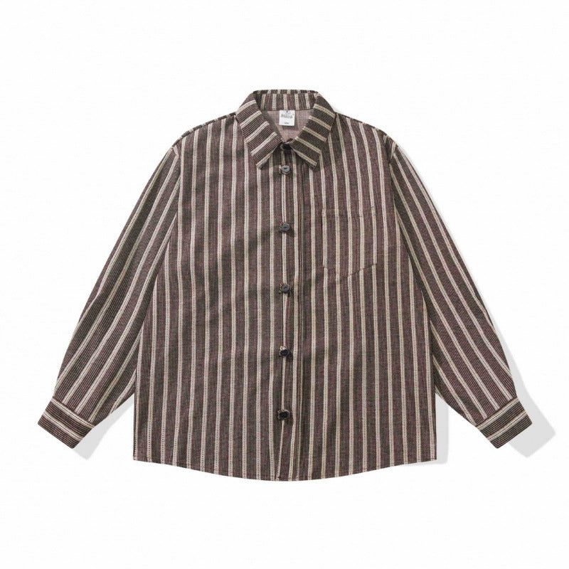 Unisex Oversized shirt jacket with vertical stripes, chest pocket, and boxy silhouette Chichicherry